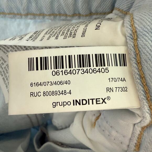 Zara Light Wash Wide Leg Jeans Size 8 Raw Hem 100% Cotton High Rise 30x30 - Picture 8 of 10